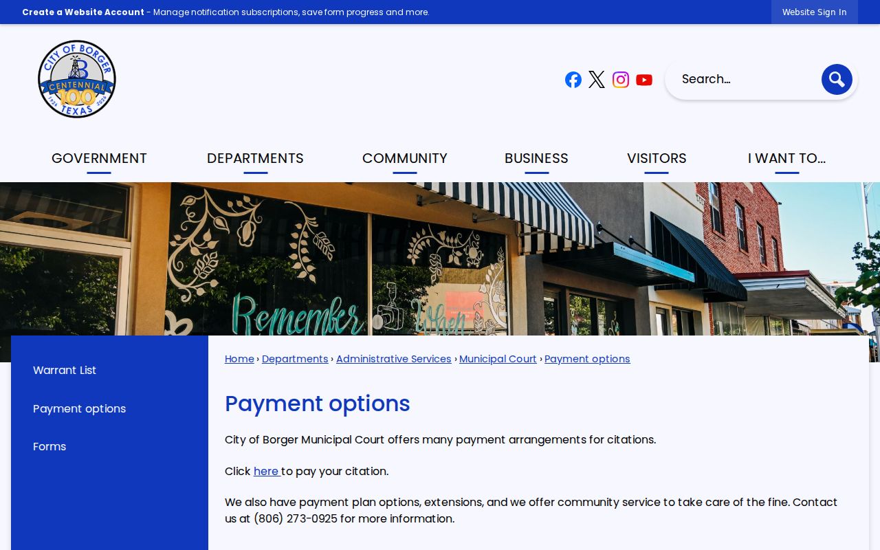 Hutchinson County traffic warrant payment options on the Borger court page